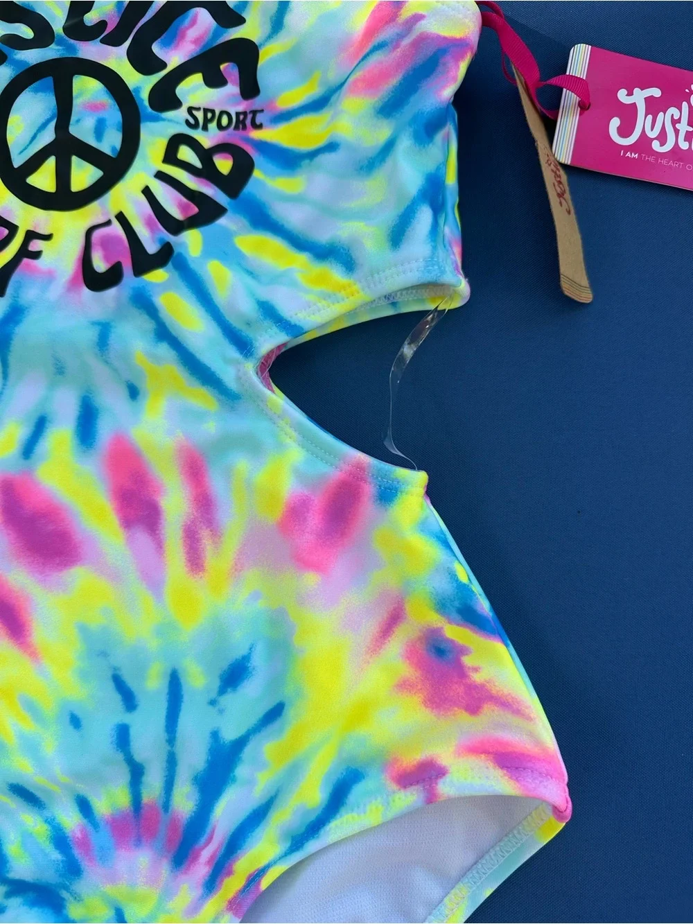NWT Justice Tie-Dye One-Shoulder Swimsuit in Neon Blue, Yellow & Pink Size 12-14